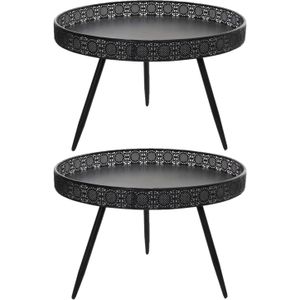 Set van 2x stuks bijzettafels Lagune rond metaal zwart 70 x 45.5 cm - Home Deco meubels en tafels