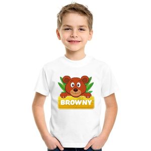 Dieren shirt wit Browny de beer voor kinderen - T-shirts