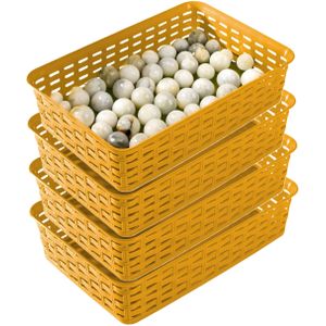 Opbergmandje/ladeverdeler - 4x - okergeel - 2 liter - kunststof - 17 x 25 x 6 cm - kleine bakjes - Opbergmanden
