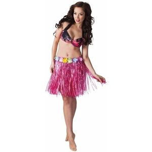 2x stuks hawaii verkleed rokje roze 45 cm voor dames - Carnavalskostuums