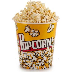 Popcorn bak - geel print - kunststof - D18 cm - 3 liter - herbruikbaar - Snack en tapasschalen
