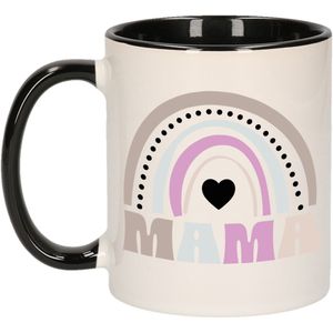 Cadeau koffie/thee mok voor mama - zwart - lila regenboog - hartjes - keramiek - Moederdag - feest mokken