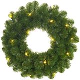 Groene verlichte kerstkransen/deurkransen met 30 LEDS 60 cm en met gouden hanger - Kerstversiering/kerstdecoratie kransen