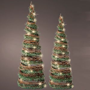 LED kegel kerstbomen - 2x stuks - groen - 40 en 60 cm - kerstverlichting - kerstverlichting figuur