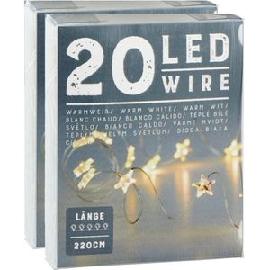 Lichtslingers/lichtsnoeren met sterretjes - 2 stuks - warm wit - 220 cm - Lichtsnoeren
