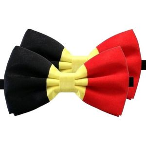 2x Carnaval/feest vlinderstrik/vlinderdas zwart/geel/rood 12 cm verkleedaccessoire voor volwassenen - Verkleedstrikjes