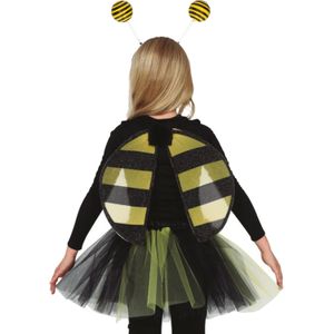 Bijtje verkleed set - vleugels/rokje/diadeem - geel - kinderen - carnaval verkleed accessoires - Verkleedattributen