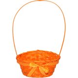 Paaseieren mandje oranje rond met hengsel 39 cm - Feestdecoratievoorwerp