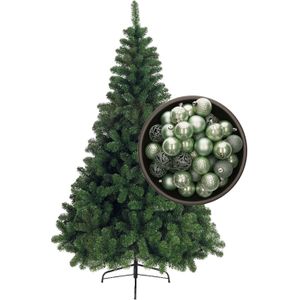 Bellatio Decorations kunst kerstboom 150 cm met kerstballen mintgroen - Kunstkerstboom