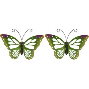 Set van 3x stuks grote groene vlinders/muurvlinders 51 x 38 cm cm tuindecoratie - Tuinbeelden
