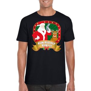 Ugly Kerstmis shirt zwart run Rudolf voor mannen - kerst t-shirts