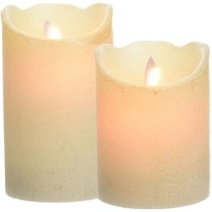 Led kaarsen combi set 2x stuks parel wit in de hoogtes 10 en 12 cm - Home deco kaarsen
