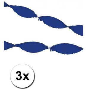 3 Blauwe slingers van crepe papier 5 m - Feestslingers