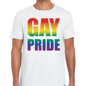 Gay pride regenboog t-shirt wit voor heren - Feestshirts
