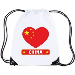 Sporttas met rijgkoord China vlag in hart - Rugzakken