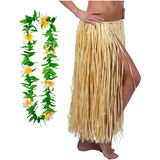 Hawaii verkleed hoela rokje en bloemenkrans - volwassenen - naturel - tropisch themafeest - hoela - Carnavalskostuums
