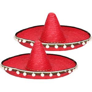 4x stuks rode Mexicaanse verkleed sombrero hoed 60 cm voor volwassenen - Verkleedhoofddeksels