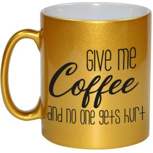 Gouden give me coffee cadeau mok / beker - 330 ml - keramiek - koffiemok voor de koffieliefhebber