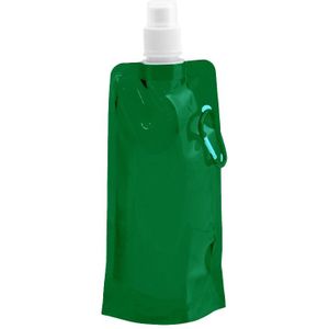 Drinkfles/bidon - groen - navulbaar - opvouwbaar met haak - 400 ml - festival/outdoor - Bidons