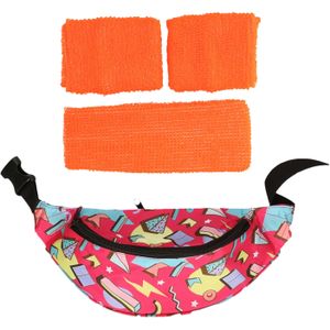Foute 80s/90s party verkleed accessoire set - neon oranje - jaren 80/90 thema feestje - Verkleedsieraden