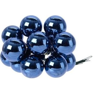 10x Donkerblauwe mini kerstballen kerststukje stekers 2 cm glans - Kerststukjes