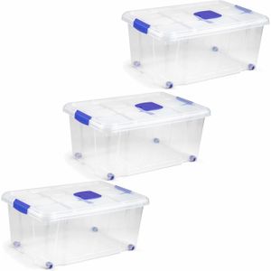 6x Opslagbakken/organizers met deksel 36 liter 59 cm transparant - Opbergbox