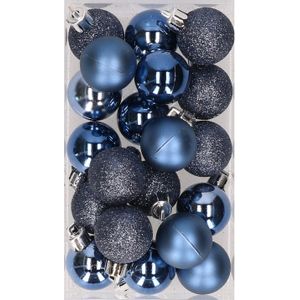 20x stuks kunststof kerstballen donkerblauw 3 cm mat/glans/glitter - Kerstbal