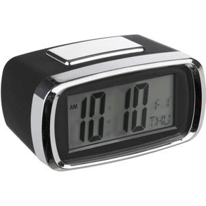 Tafelklok/wekker/alarmklok Snooze - zwart/zilver - kunststof - 10 x 6 cm - Digitaal - Wekkers