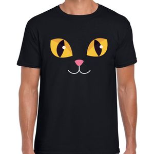Kat gezicht fun verkleed t-shirt zwart voor heren - Feestshirts