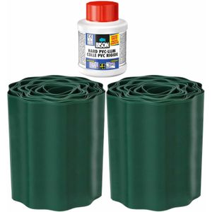 3x stuks Kunststof grasranden / borderranden groen 9 m x 20 cm inclusief Bison PVC lijm - Perkranden