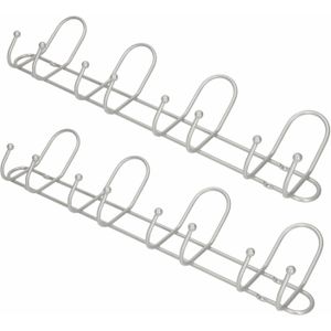 2x Luxe kapstokken / jashaken / wandstokken aluminium 4x dubbele haak 13 x 53,5 cm - Kapstokhaken