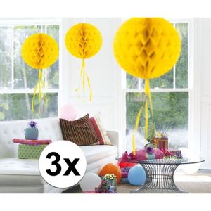 3x Decoratiebollen geel 30 cm - Hangdecoratie