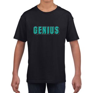 Genius tekst zwart t-shirt blauwe/groene letters voor kinderen - Feestshirts