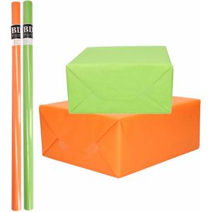 4x Rollen kraft inpakpapier pakket oranje/groen St.Patricksday/Ierland 200 x 70 cm - Cadeaupapier