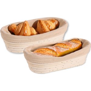 Broodmandje speciaal voor afbakbroodjes - 2x - nagaren/niet uitdrogen - met hoes - L28 x B15 x H8 cm - broodmand