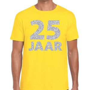 Geel vijfentwintig jaar verjaardag shirt geel voor heren met zilveren bedrukking - Feestshirts