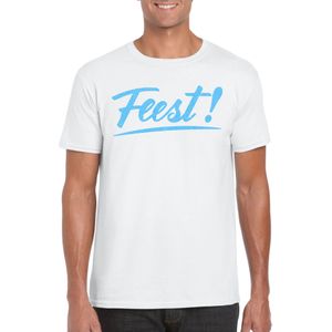 Verkleed T-shirt voor heren - feest - wit - blauw glitter - carnaval/themafeest - Feestshirts