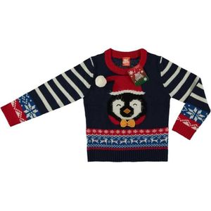 Donker blauwe kerstmis trui coole pinguin voor kinderen - kerst truien kind