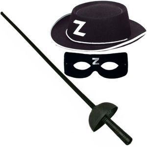 Zorro verkleed set zwart masker-hoed-sabel 60 cm voor kinderen - Verkleedattributen