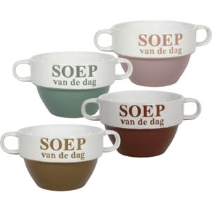 Bellatio Design Soepkommen - Soep van de dag - 8x stuks - multi kleuren - keramiek - D12 x H8 cm - Stapelbaar