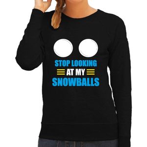Apres ski trui Stop looking at my snowballs zwart  dames - Wintersport sweater - Foute apres ski out - Feesttruien