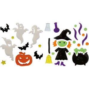 Horror gel raamstickers Heks/spookjes - 2x vellen - Halloween thema decoratie/versiering - Feeststickers