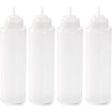 4x stuks Transparante doseerfles/knijpfles 1 liter - Knijpfles/spuitfles - Doseerflacon/sausflacon - Keukenbenodigdheden