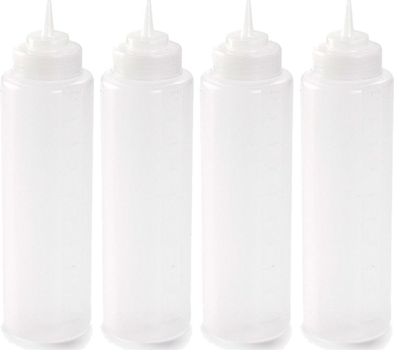 4x stuks Transparante doseerfles/knijpfles 1 liter - Knijpfles/spuitfles - Doseerflacon/sausflacon - Keukenbenodigdheden