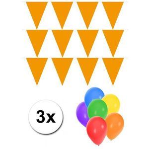 Groot formaat oranje vlaggenlijnen 3st incl gratis ballonnen - Vlaggenlijnen