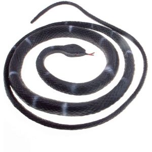 Plastic speelgoed rubber slang zwart met witte ringen 80 cm - Feestdecoratievoorwerp