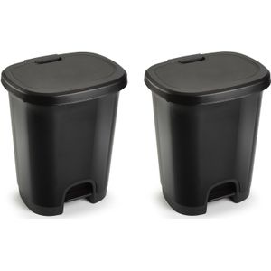 Set van 2x stuks afvalemmers/vuilnisemmers/pedaalemmers 18 liter in het zwart met deksel en pedaal - Pedaalemmers