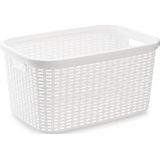 3x stuks kunststof open rotan mand van 35 liter in het wit - Badkamer wasmand/opslag manden - 53 x 36 x 26 cm