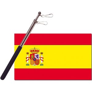 Landen vlag Spanje - 90 x 150 cm - met compacte draagbare telescoop vlaggenstok - supporters - Vlaggen