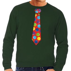 Foute kersttrui stropdas met kerstballen print groen voor heren - kerst truien